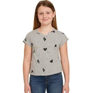 Excellent Wonder Nation Girls Gray Lightning & Hearts Graphic Tee Size XL